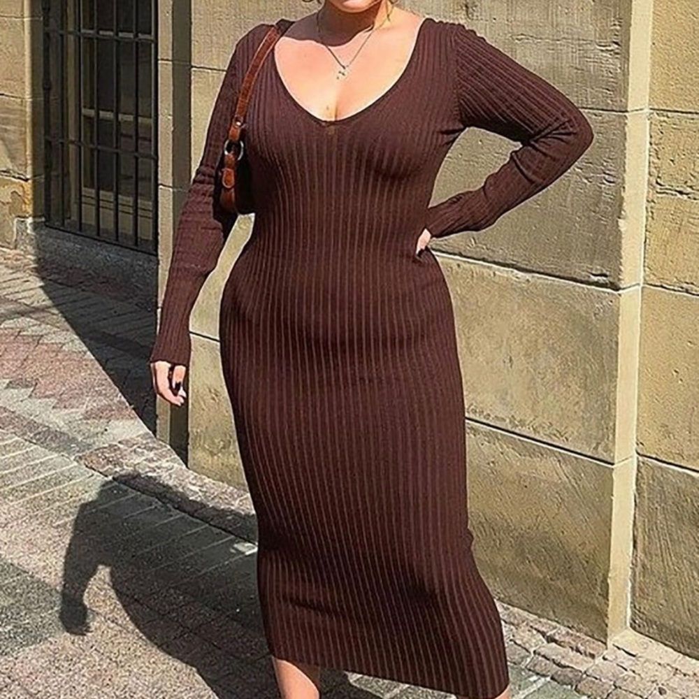 Brown knit dress long